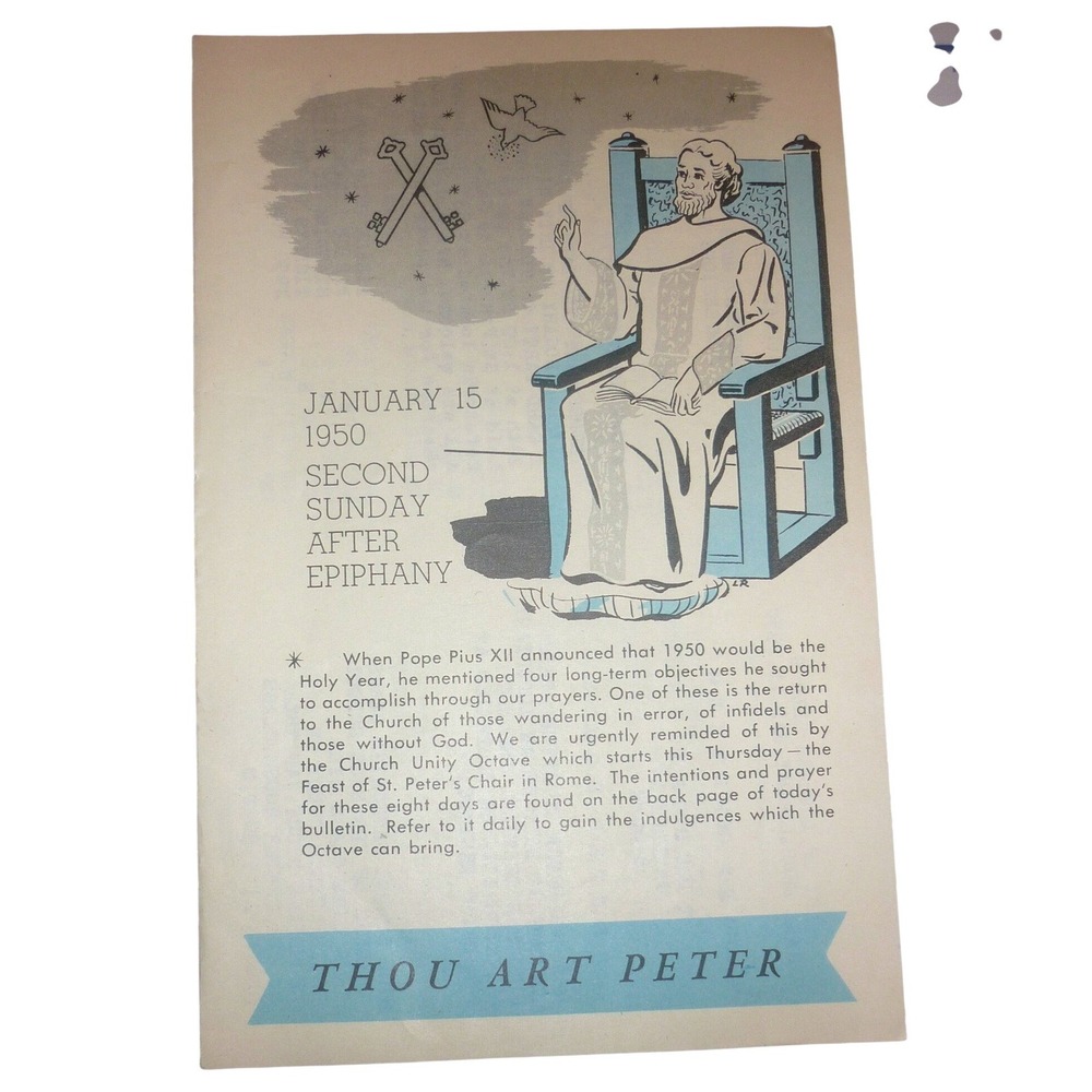 1950 Our Lady of Lourdes Church Bulletin Ephemera Holy Year Pope Pius XII